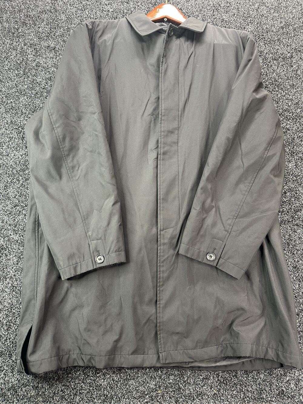 Geoffrey Beene Men's Black Trench Coat Overcoat Raincoat Button Front Size XL